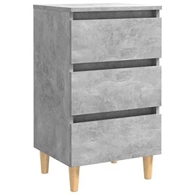 Image of Susany Bed Cabinet Bedside Nightstand Tables Side Table 3 Drawer with Solid Wood Legs Concrete Grey 40x35x69 cm