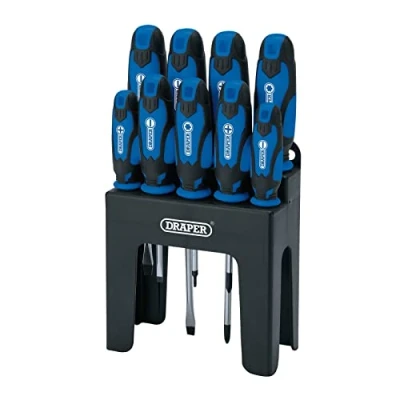 Image of Draper Soft Grip Screwdriver Set, Blue (9 Piece)
