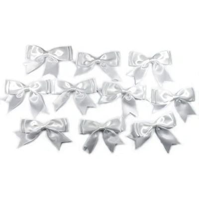 Image of Large Satin Ribbon Double Bows 8cm Wide Pack of 10 (White)