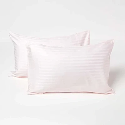 Image of HOMESCAPES Pink Kid’s Pillowcases 60 x 40 cm 2 Pack 100% Egyptian Cotton Percale Soft Hypoallergenic Children’s Pillow Cases with Envelope Close Breathable Easy Care 330 TC 500 Thread Count Equiv