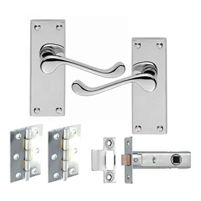 Image of 5 Sets of Victorian Scroll Latch Door Handles Polished Chrome Hinges &amp; Latches Pack 118MM X 40MM Haven Heritage®