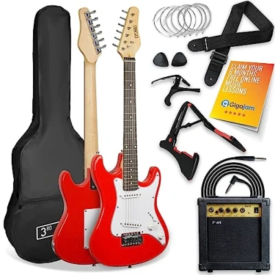 Image of 3rd Avenue XF 3/4 Size Electric Guitar Ultimate Kit with 10W Amp, Cable, Stand, Gig Bag, Strap, Spare Strings, Picks, Capo Red