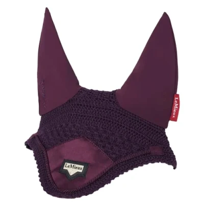 Image of LeMieux Loire Fly Hood in Fig with Soft Lycra Ears Close Knit Crochet Comfortable Fit Equestrian Mask Sport Horse Wear X Large