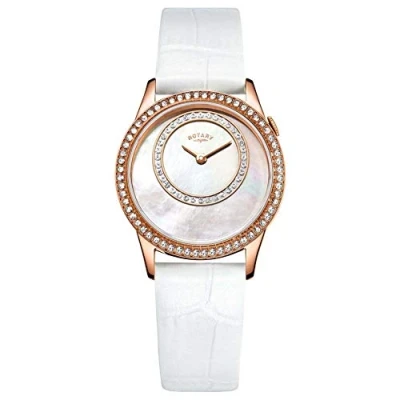 Image of Rotary Women&#039;s Quartz Watch with Mother Of Pearl Dial Analogue Display and White Leather Strap LS00654/07