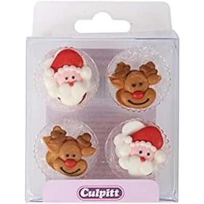 Image of Culpitt Santa &amp; Rudolph Sugar Pipings, Edible Royal Icing Decorations, Festive Red Cake and Cupcake Toppers, Pack of 12