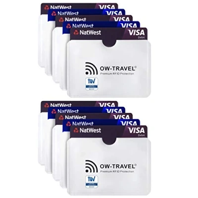 Image of OW Travel RFID Card Protector Sleeves for Contactless Bank Security Against Skimming. Wallet Credit Holder Blocking Card. Sleeve Silver 10