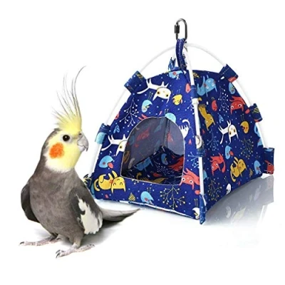 Image of Bird Nest House Bed Hut Hanging Hammock Toy for Parakeet Cockatiel Cockatoo Conure Lovebird Budgie African Grey Amazon Macaw Eclectus Parrot Cage Perch Stand(L)