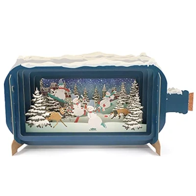 Image of Alljoy Design Message in A Bottle Skating Snowmen Pop Up Christmas Greeting Card Cards XMIB052