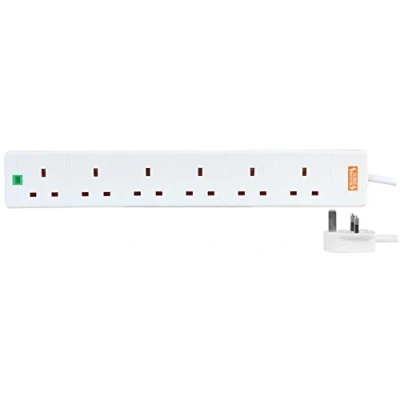 Image of Pro Elec 6 Gang 10m White Surge Protection Extension Lead