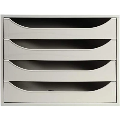Image of Exacompta Ref 228606D Office ECOBOX Desktop Drawer Set 348 x 284 234mm in Size, Suitable for A4+ Documents, 4 Set, Vertically Stackable Grey