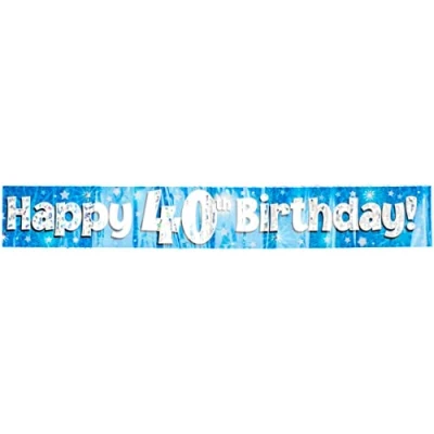 Image of OakTree 624825&quot; Happy 40th Birthday Foil Holographic Banner, Blue, 9 ft