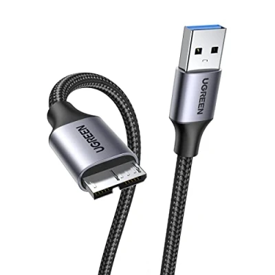 Image of UGREEN Hard Drive Cable Braided USB 3.0 Micro B Lead 0.5M 5Gbps SuperSpeed 4TB Max Compatible with External Drive, WD Element, Seagate Expansion, LaCie Rugged, Toshiba Canvio, Maxtor (0.5M)