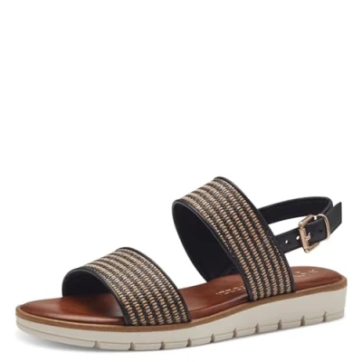 Image of MARCO TOZZI Women&#039;s 2 28605 42 Wedge Sandal, Black Comb, 5.5