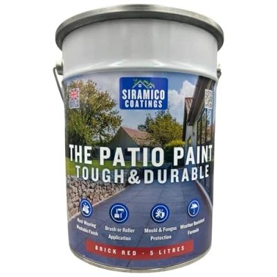 Image of SIRAMICO COATINGS The Patio Paint 5 Litre Brick Red Superior with Professional Finish for Use on Patios, Walkways, Walls Non Toxic UV Resistant Easy Application