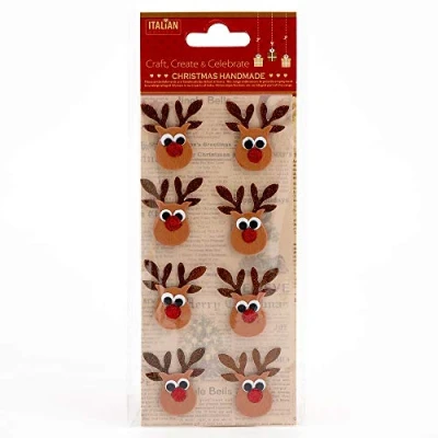 Image of Italian Options Glitter Reindeers Handmade Christmas Craft Decoration Self Adhesive 3.5cm x (8 pcs)