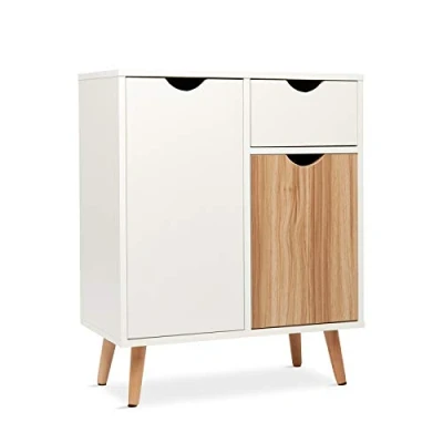 Image of Mondeer Sideboard Storage Cabinet, Cupboard with Drawer and 2 Doors Free Standing Wooden for Living Room Bedroom Kitchen