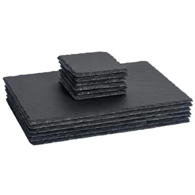 Image of Slate Placemat and Coaster Set of 8 Natural Coasters Place Mats 4X Square Drink Table Mat Platters (6 6 Coasters)