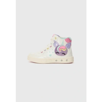 Image of Geox Light UP J Skylin Hightop trainers white/multicoloured for kids, Size: 9K, White/multi/coloured shoes