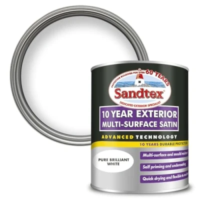 Image of Sandtex 10 Year Multi Surface Satin Paint Brilliant White 750ml