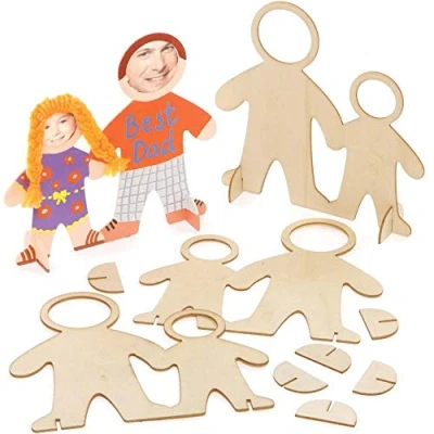 Image of Baker Ross FE523 People Wooden Photo Frames Pack of 4, Make Your Own Picture for Kids to Decorate and Display