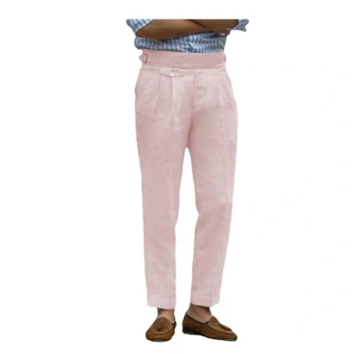 Image of Solovedress Men&#039;s Linen Trousers Casual Fit Dress Pants Summer Lightweight (Pink,30W32L)