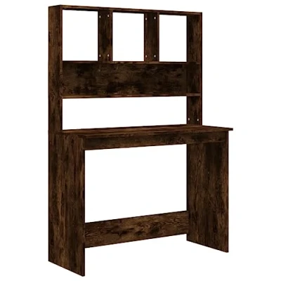Image of vidaXL Engineered Wood Desk Compact Writing/Computer with Multiple Shelves, Smoked Oak Finish, Ideal for Office/Study Room