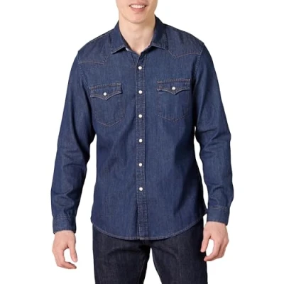 Image of Amazon Essentials Men&#039;s Slim Fit Long Sleeve Denim Shirt, Blue, XXL
