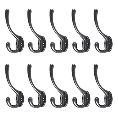 Image of 10X CLASSIC ANTIQUE INDUSTRIAL STYLE DOUBLE COAT HOOK CAST IRON HANGER TOP UK
