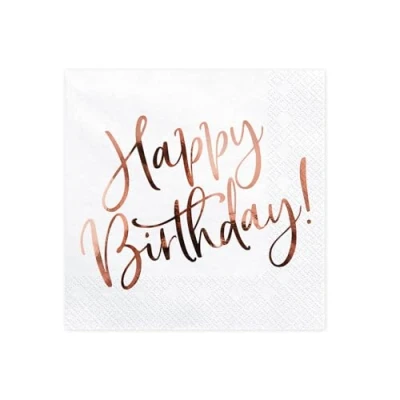 Image of PartyDeco Happy Birthday White Napkins 33 x cm Pack of 20