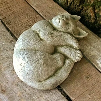 Image of Relaxing Cat Statue Reconstituted Stone Kitty Animal Concrete Garden Ornament