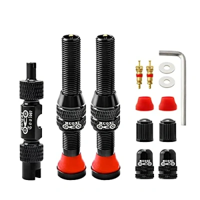 Image of MUQZI Tubeless Schrader Valve Stems Kits Alloy 60mm Bike No Tubes Universal for MTB Rim with Removal Tool, Black