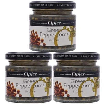 Image of Opies Green Peppercorns in Brine 115g (Pack of 3) Gourmet Flavour Enhancer for Culinary Creations! Premium Quality Brined