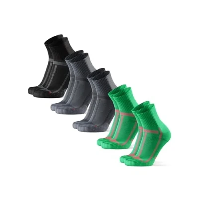 Image of DANISH ENDURANCE Cushioned Running Socks for Long Distances, Anti Blister, Men &amp; Women, Unisex, 5 Pack, Multicolour (1x Black/Grey, 2x Grey/Black, Green), 6 8