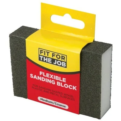 Image of Fit For The Job Medium/Coarse Grade Flexible Reusable Sanding Block Wood, Furniture, Metal, Plaster Home Improvement, Decorating and More