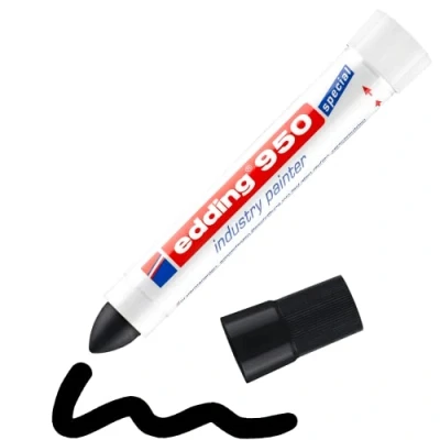 Image of edding 950 industry painter black 10 pens round tip mm marker for writing on metal, rocks, wood rough or wet surfaces Permanent, waterproof
