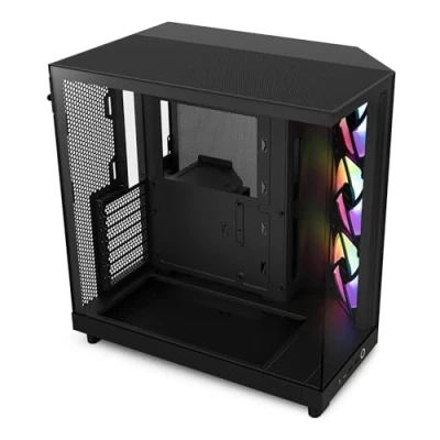 Image of NZXT H6 Flow RGB CC H61FB R1 Compact Dual Chamber Mid Tower Airflow Case Includes 3 x 120mm Fans Panoramic Glass Panels High Performance Cable Management Black