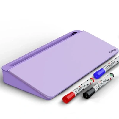 Image of Chalkola Lavender Glass Desktop Whiteboard with Storage Dry Erase Board, Work Desk Organizers, Computer Keyboard Stand, Home Office Accessories, Workspace Buddy + 3 Markers