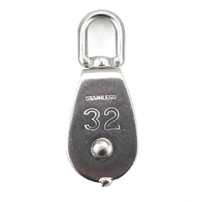 Image of ExcInter Single Pulley M32 Steel Wheel Block Heavy Duty Roller Loading 304 Stainless Silver