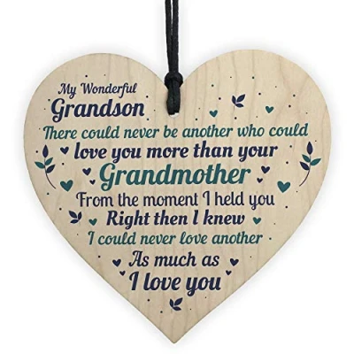 Image of RED OCEAN Birthday For Grandson From Grandparents Wooden Heart Keepsake Nan Grandmother Gift