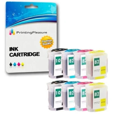 Image of Printing Pleasure 8 (2 SETS) Compatible Printer Ink Cartridges for DesignJet 500, 500e, 500m, 500ds, 500 Plus, 500ps, 500ps 800, 800ps, 815mfp, 820mfp, cc800ps Replacement 10 &amp; 82