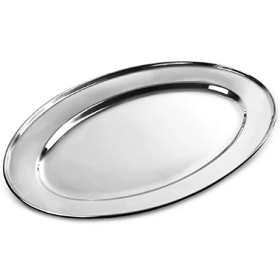 Image of Stainless Steel Oval Meat Flat 450mm Carvery Plate, Platter, Roasted Dish, Plate
