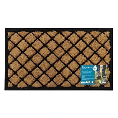 Image of JVL Comfort Rubber Backed Coir Tuffscrape Scraper Doormat, 40x70 cm, Diamond Grid