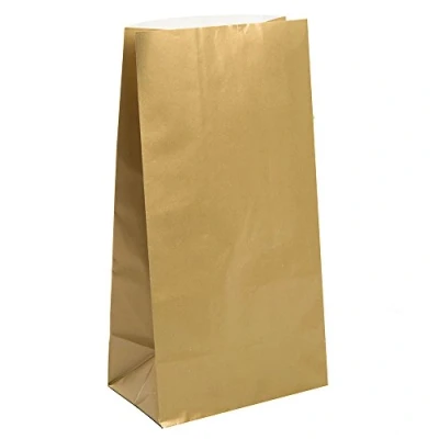 Image of Metallic Gold Paper Party Bags (32cm x 13cm) 10 Count Perfect for Celebrations and Events