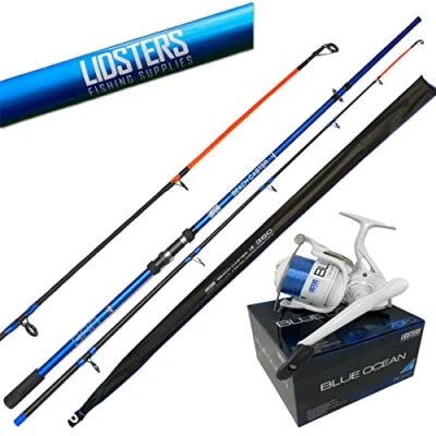 Image of LFS blue Beachcaster Sea Fishing Rod 12ft 2pc + Lidsters Ocean 70 Reel Combo with line