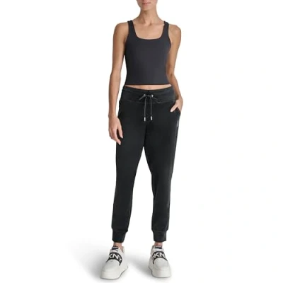 Image of DKNY Women&#039;s Rhstn Logo Jogger Sweatpants, Black, M