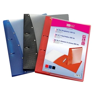 Image of VELOFLEX Diamond 1141003 Ring Binder DIN A4 Pack of 3 Filling Height 20 mm with 2 Mechanism Blue Black Red