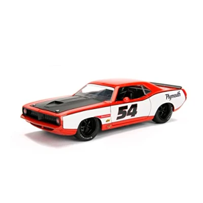 Image of Big Time Muscle 1:24 1973 Plymouth Barracuda Die Cast Car, Toys for Kids and Adults(Orange)