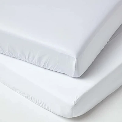 Image of HOMESCAPES White Cot Fitted Sheets 60 x 120 cm 2 Pack 100% Organic Cotton sateen Soft Hypoallergenic Sheet with Fully Elasticated Skirt Breathable Easy Care 400 TC 600 Thread Count Equivalent
