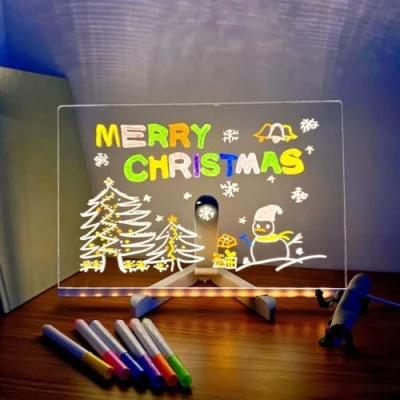 Image of Illuminated Tablet, LED Message Board, Erasable Acrylic Board with 7 Neon Pens, Adjustable Stand, Creative Gift for Children, Girls