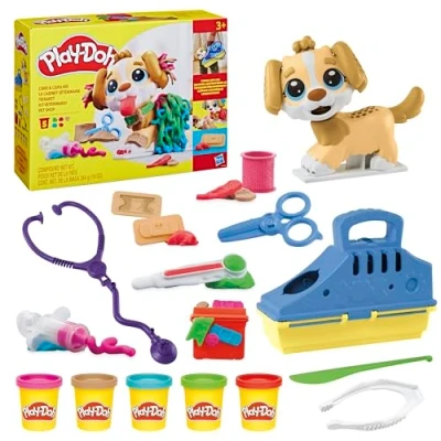Image of Play Doh Care n Carry Vet Playset with Toy Dog, Carrier, 10 Tools, 5 Colours, Multicolor